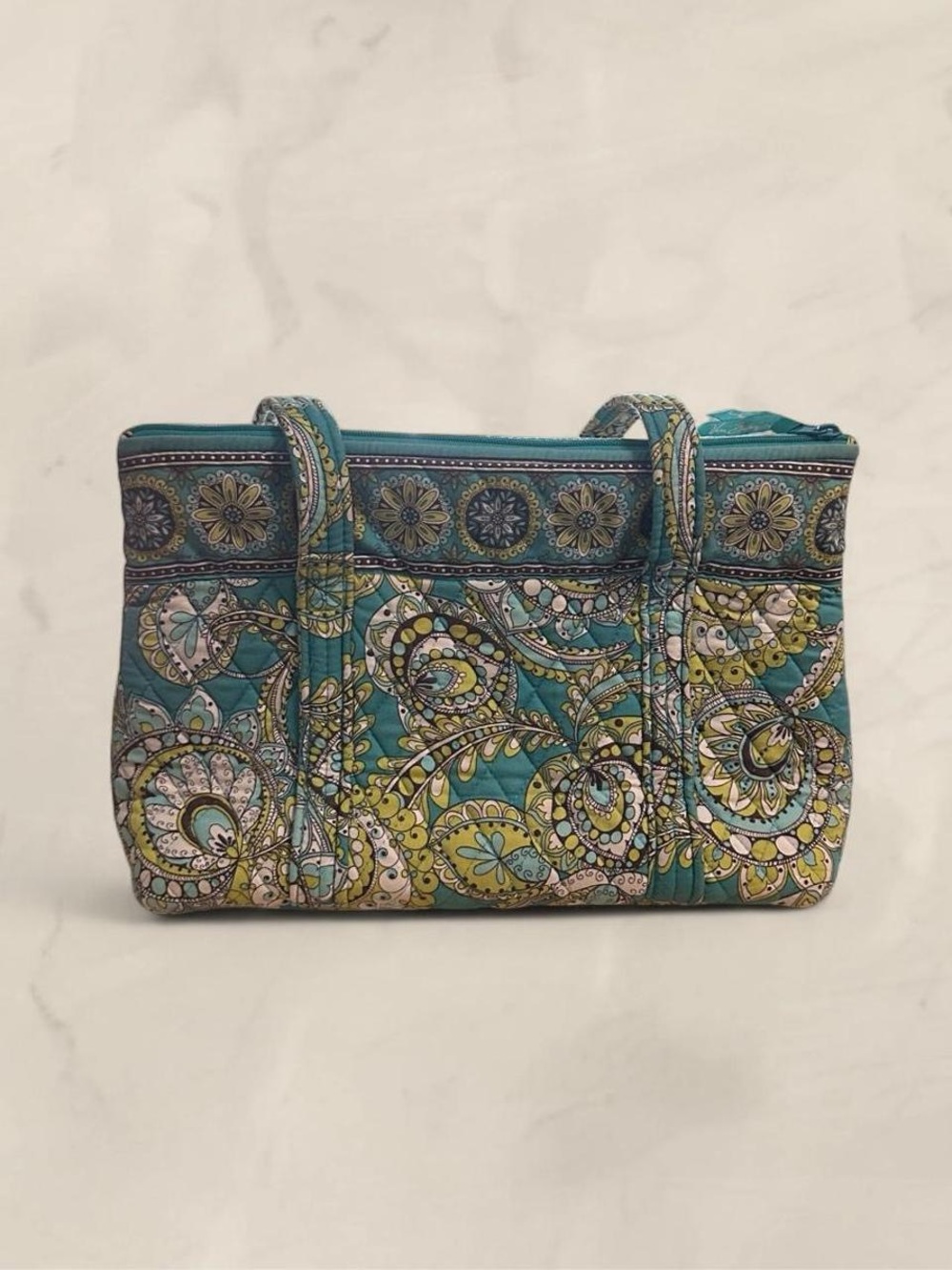 vera bradley teal and green paisley quilted tote